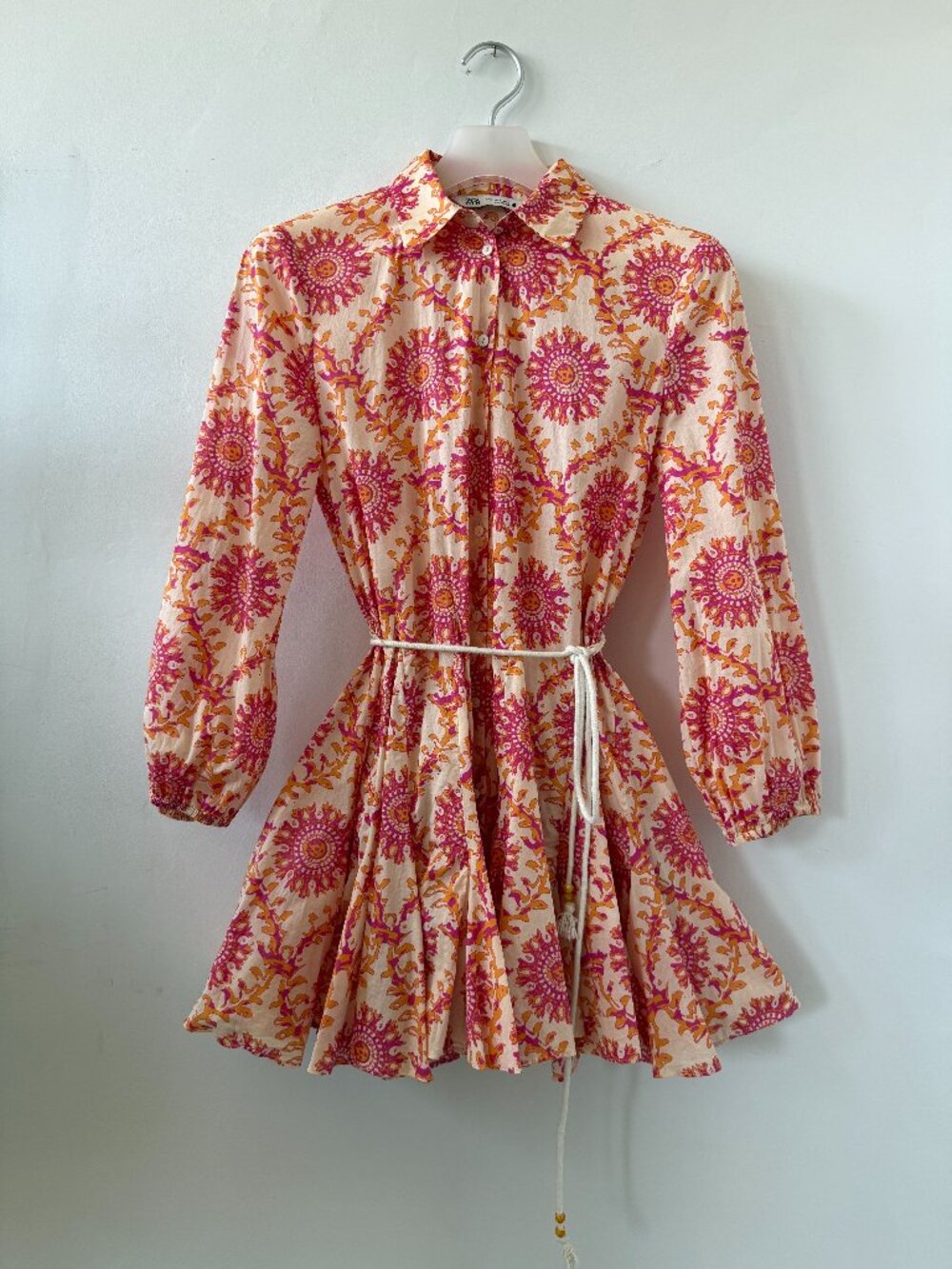 Zara Pink & Orange Medallion Print Flared Mini Dress - Size S